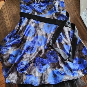 Dress Barn Strapless Blue and Black Floral Dress